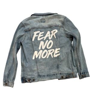 Women's Blue Denim Jacket with Graphic Print